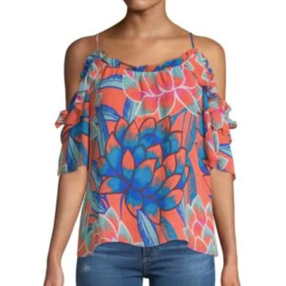 Parker Coral Desert Rose Cold Shoulder Blouse - Picture 1 of 5